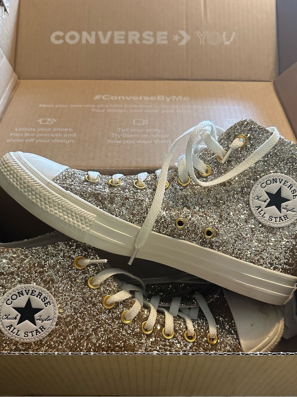 Converse High Top Sneakers in Gold Glitter with White Soles